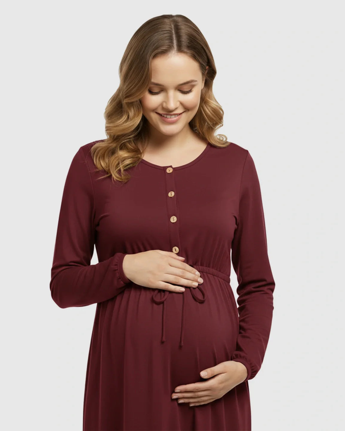 Bump Society – The Comfort Collection: Button-Front Drawstring Waist Maternity Dress
