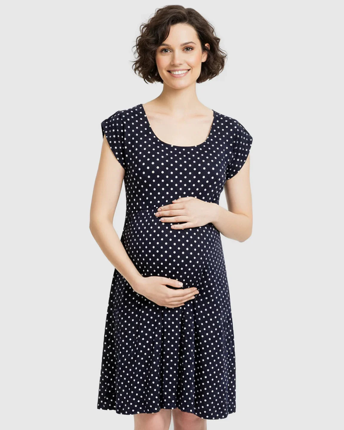 Bump Society – The Nursing Collection: Easy Nursing Access Polka Dot Maternity Dress