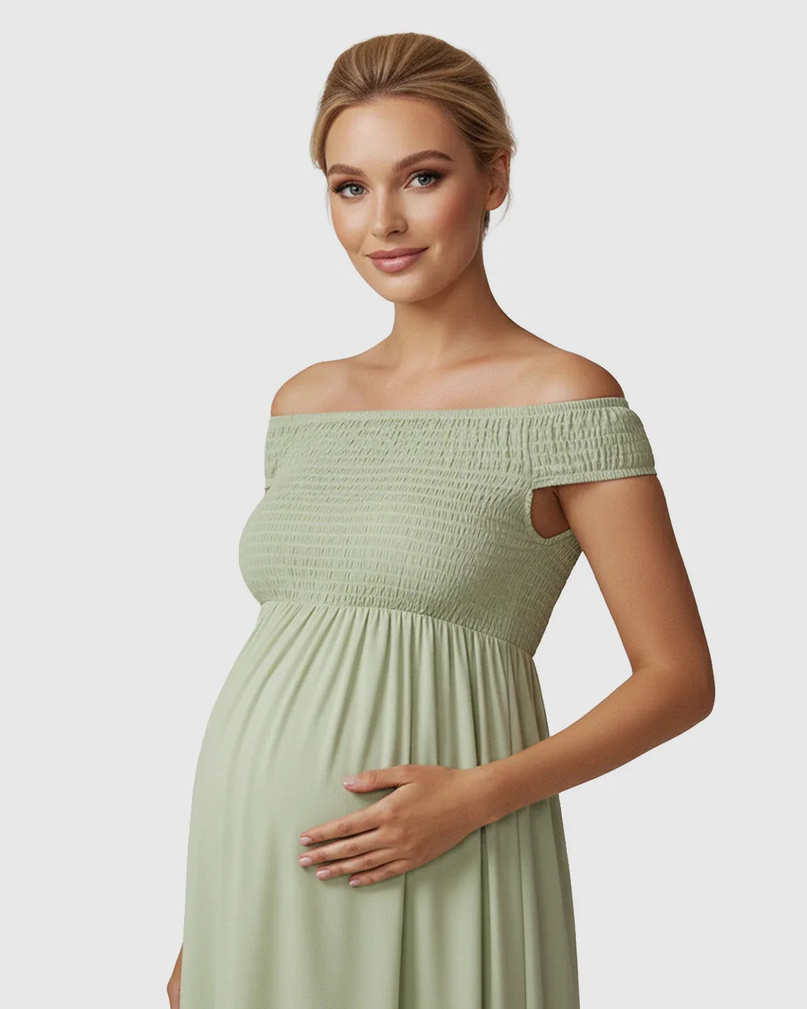 Bump Society – The Comfort Collection: Off-Shoulder Flowy A-line Maternity Maxi Dress