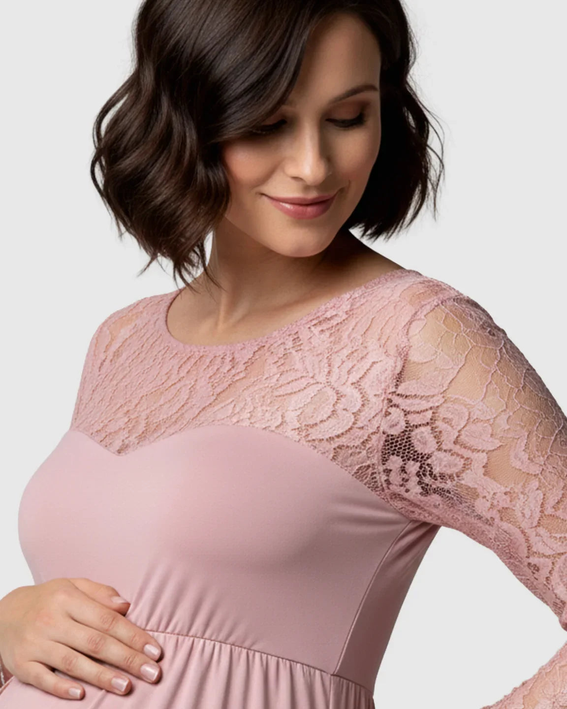 Bump Society – The Comfort Collection: Elegant Lace Floor-Length Maternity Photoshoot Dress