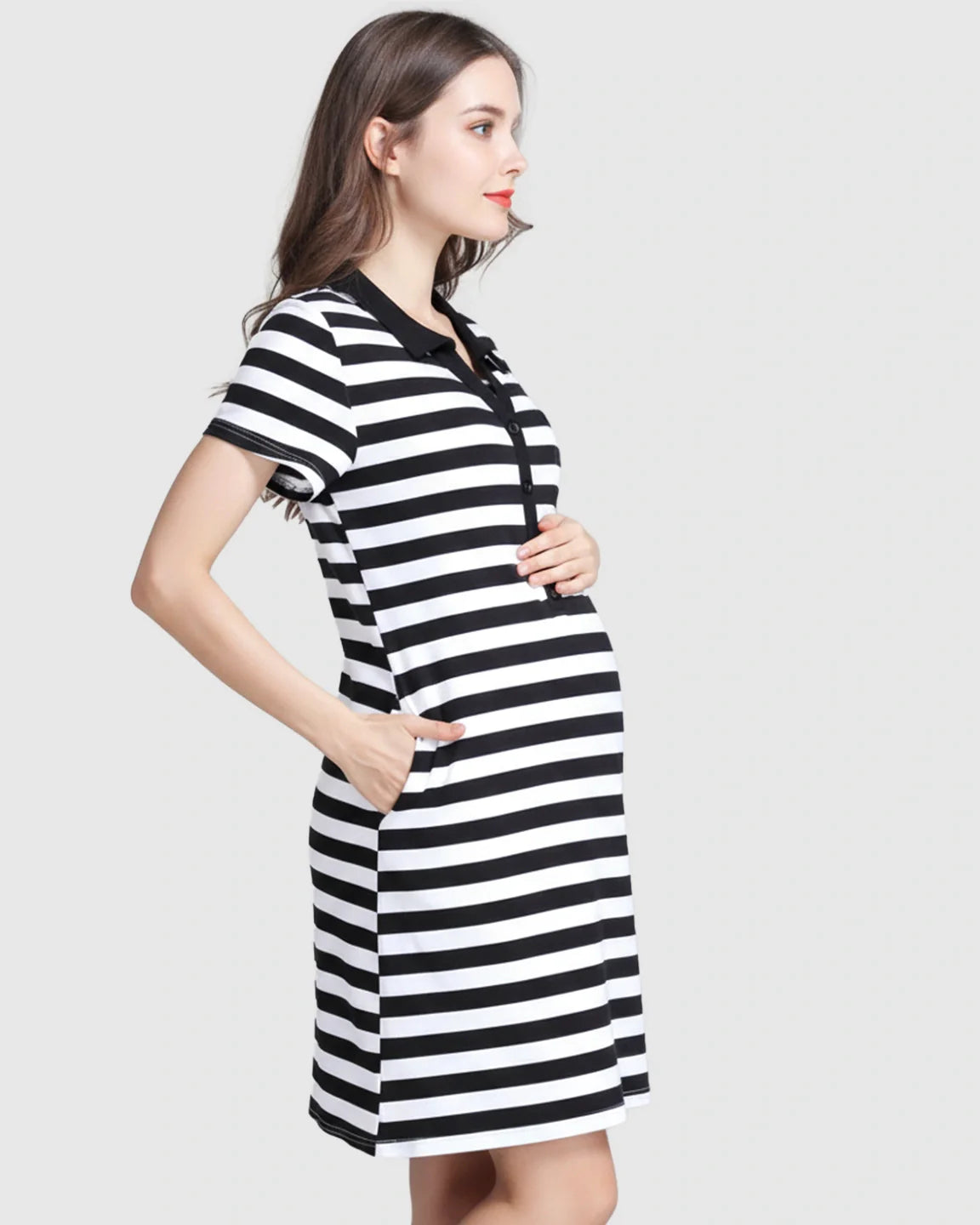 The Nursing Collection: Striped Polo Button-Up Nursing Mini Dress