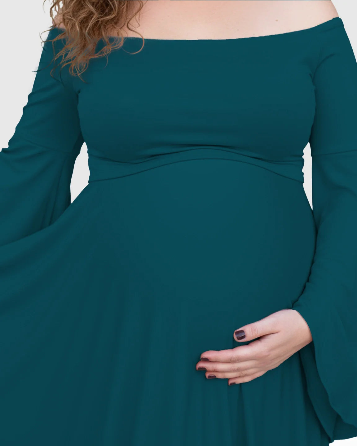 Bump Society – The Comfort Collection: Off-Shoulder Bell Sleeve Boho Maternity Photoshoot Maxi Dress