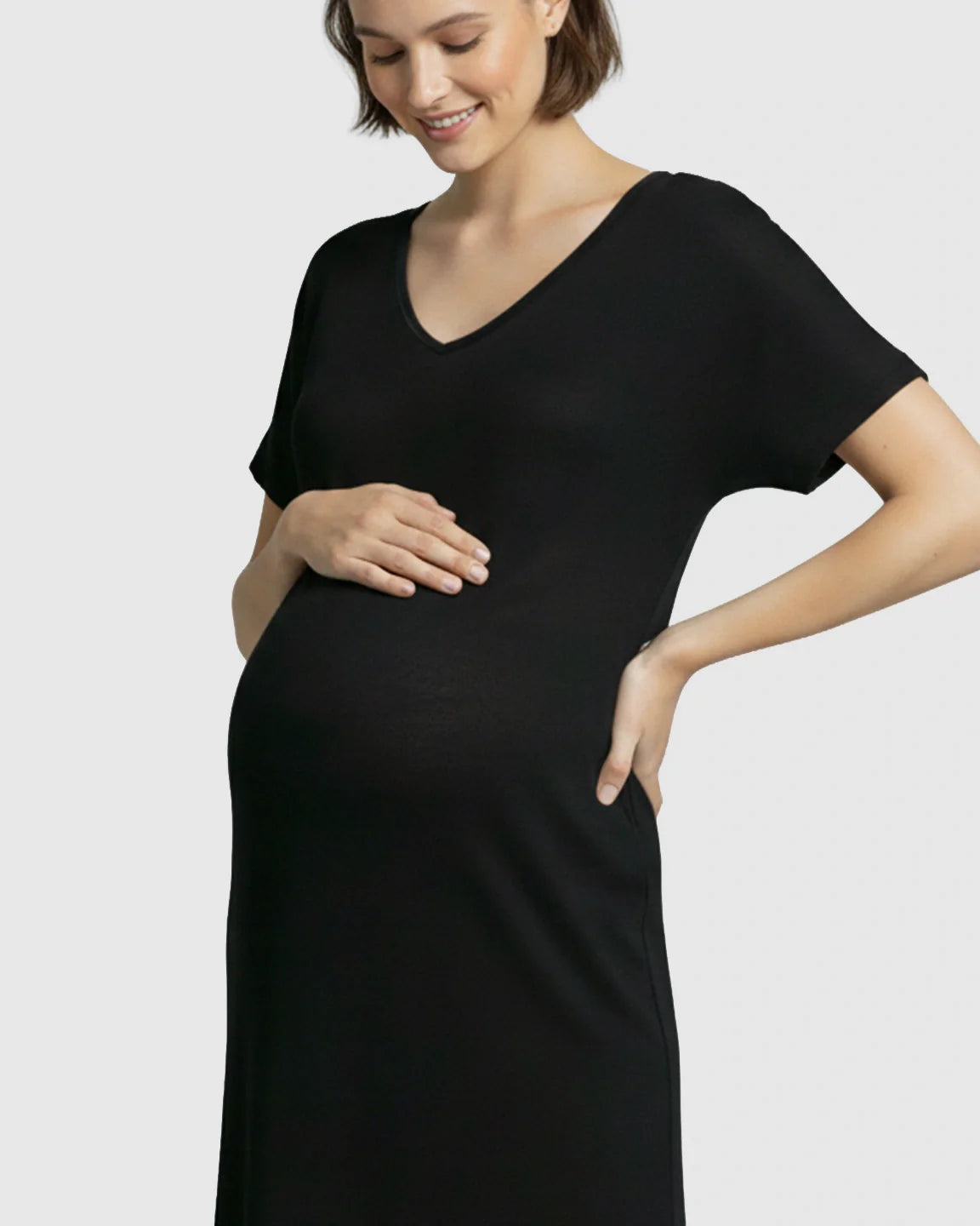Bump Society – The Comfort Collection: Soft V-Neck Relaxed Fit Maternity Midi Dress