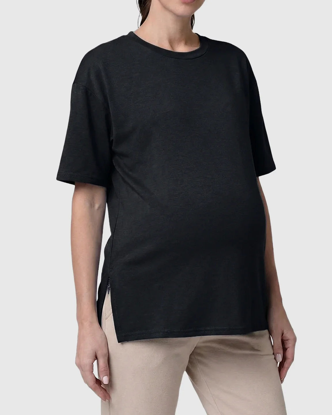 Bump Society – The Nursing Collection: Zipper Slits Casual Maternity Nursing T Shirt