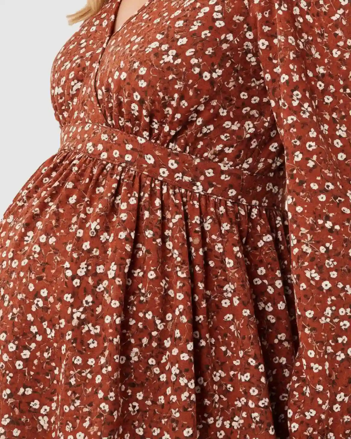 Bump Society – The Comfort Collection: Elegant Red Floral Ruffle Maternity Shirt
