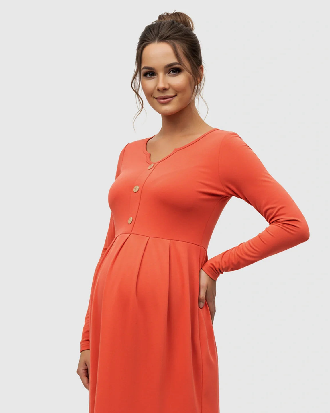 Bump Society – The Comfort Collection: Long Sleeve Button Detail Flared Maternity Dress