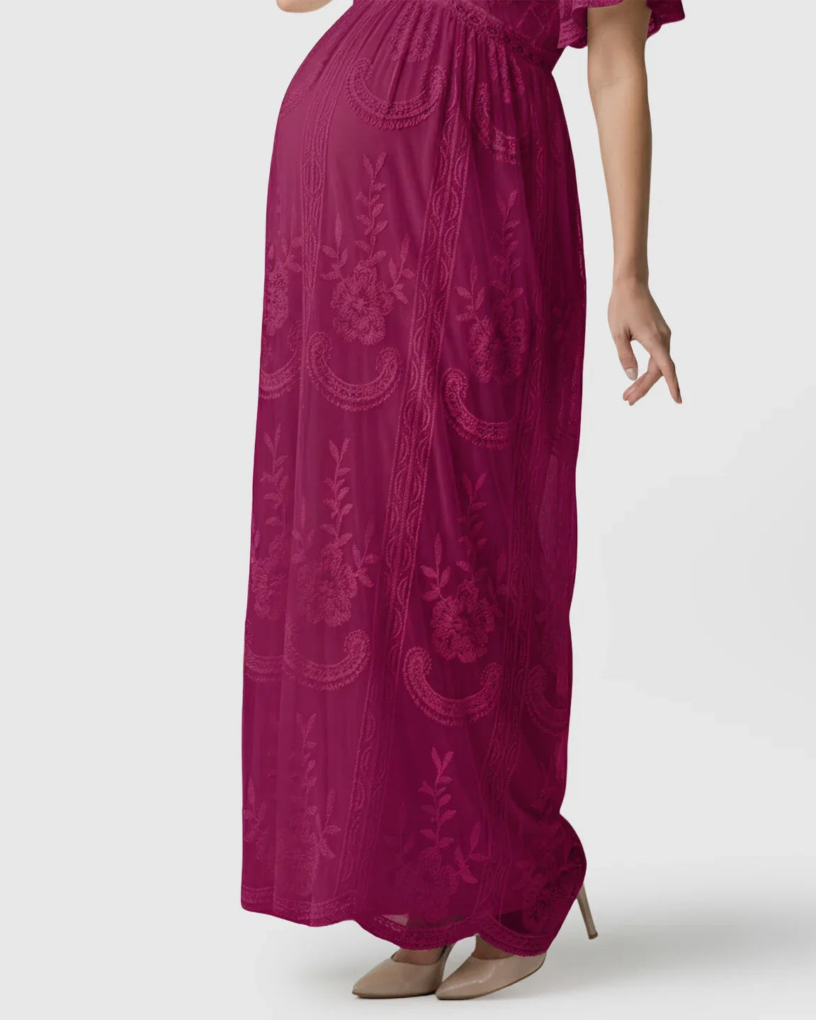Bump Society – The Comfort Collection: Sheer-Lace Romantic Maternity Maxi Dress