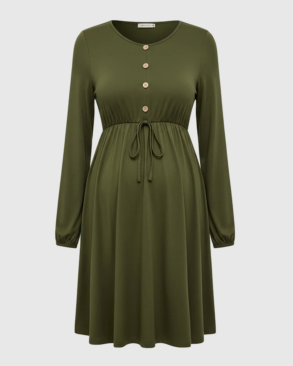 Bump Society – The Comfort Collection: Button-Front Drawstring Waist Maternity Dress