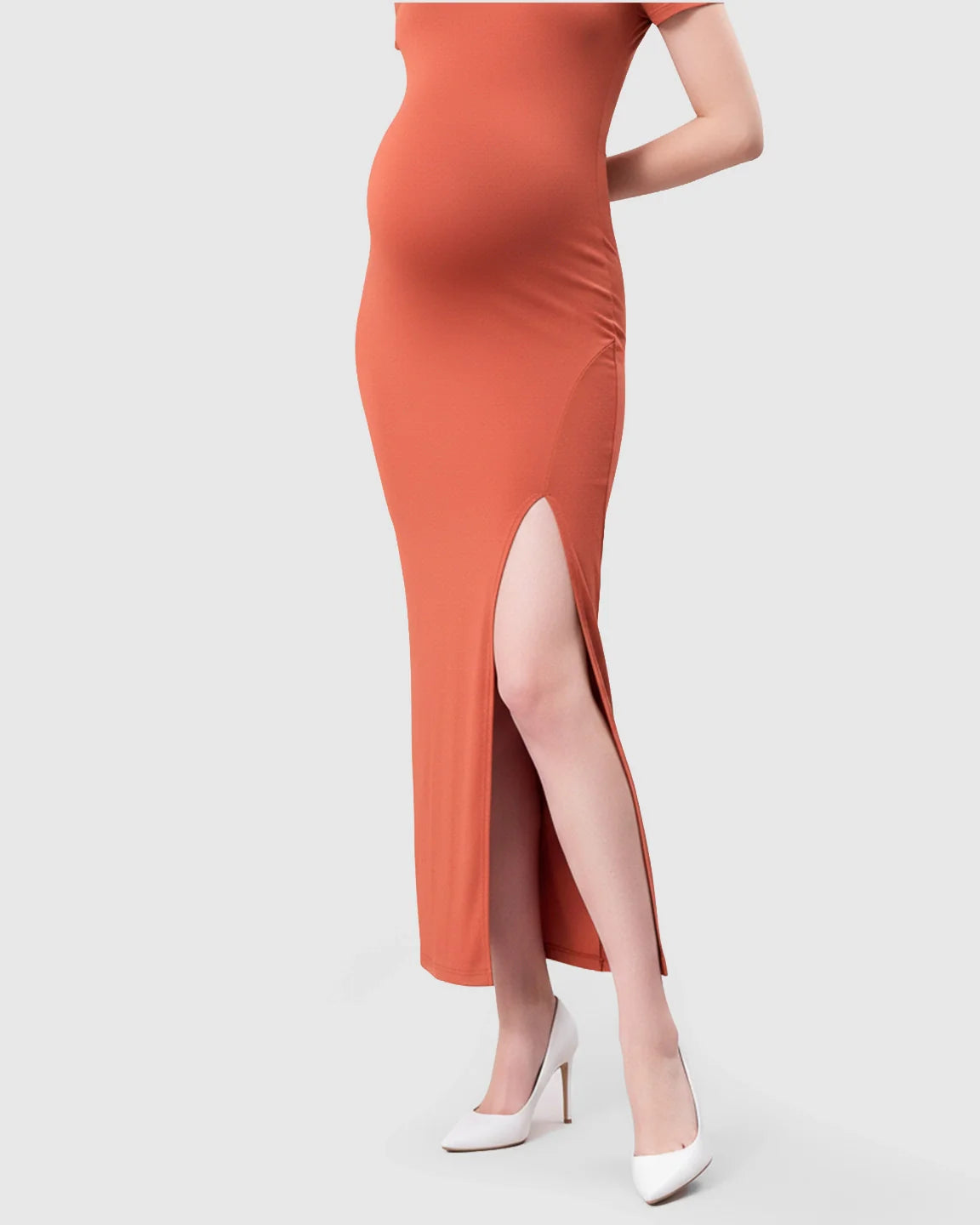 Bump Society – The Comfort Collection: Side-Slit Bodycon Maternity Maxi Dress