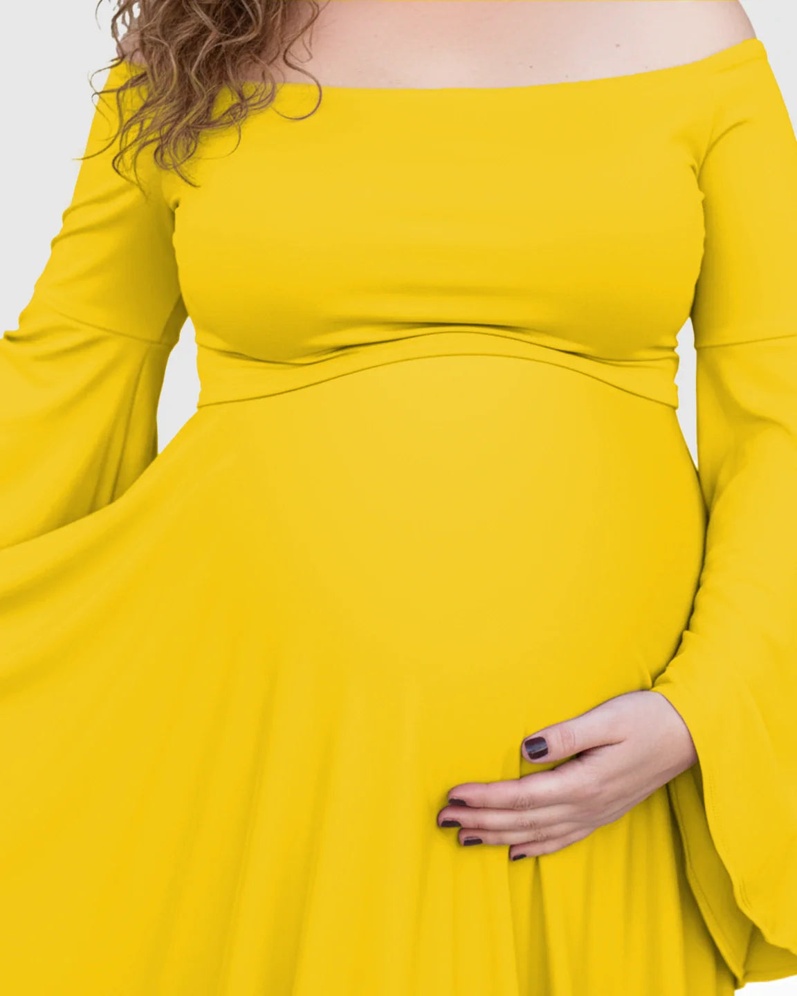 Bump Society – The Comfort Collection: Off-Shoulder Bell Sleeve Boho Maternity Photoshoot Maxi Dress
