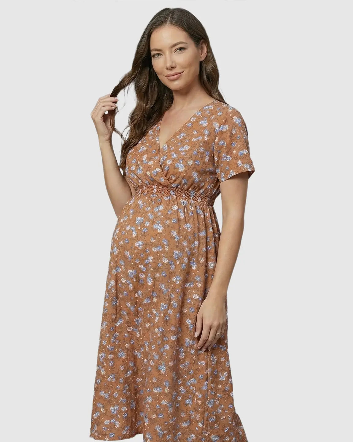 Bump Society – The Comfort Collection: Stretch-Waist A-Line Maternity Midi Dress