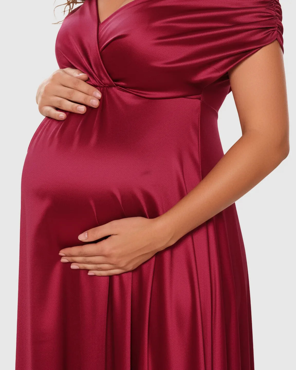 Bump Society – The Comfort Collection: Off Shoulder Gathered Bodice Maternity Maxi Dress