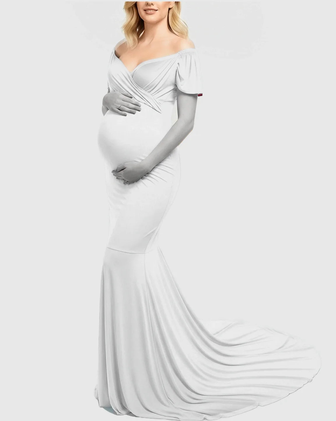 Bump Society – The Comfort Collection: Off-Shoulder Fitted Mermaid Style Maternity Photoshoot Gown