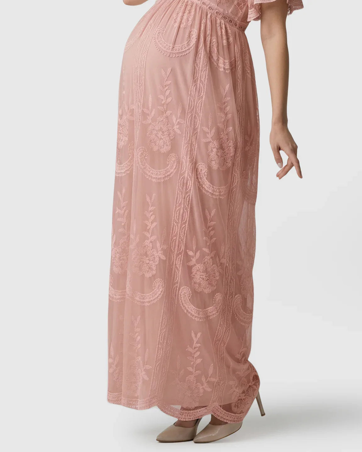 Bump Society – The Comfort Collection: Sheer-Lace Romantic Maternity Maxi Dress