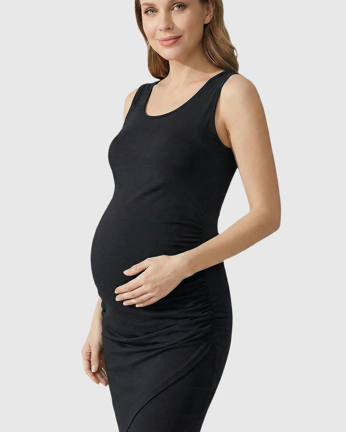 Bump Society – The Comfort Collection: Side Ruched Wrap-Style Hem Maternity Dress