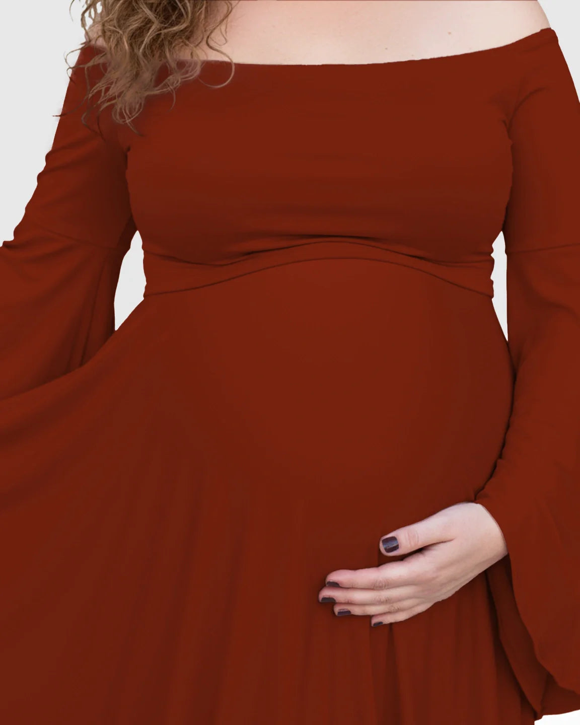 Bump Society – The Comfort Collection: Off-Shoulder Bell Sleeve Boho Maternity Photoshoot Maxi Dress