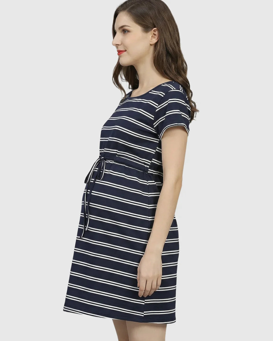 Bump Society – The Comfort Collection: Nautical Striped Drawstring Waist Maternity Dress
