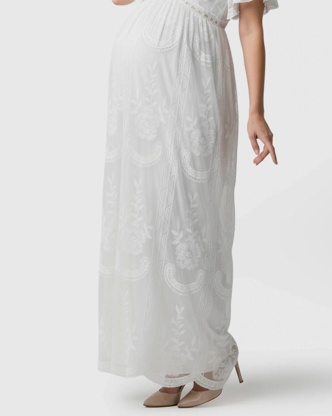 Bump Society – The Comfort Collection: Sheer-Lace Romantic Maternity Maxi Dress
