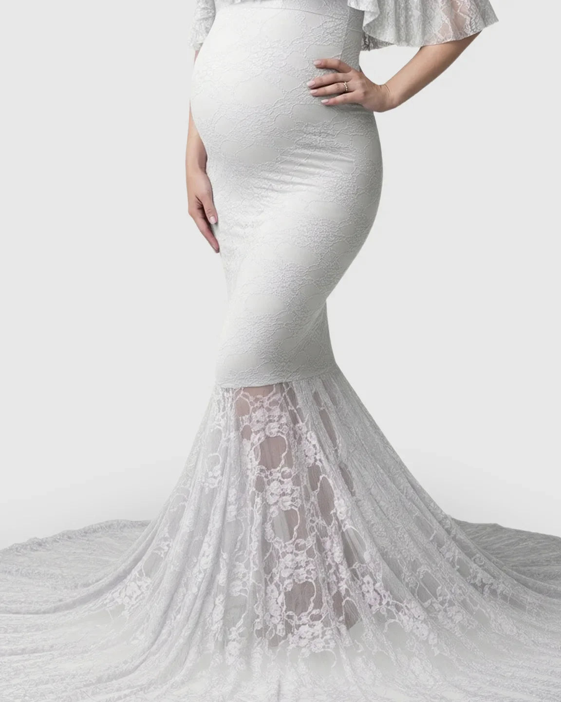 Bump Society – The Comfort Collection: Off-Shoulder Lace Mermaid Maternity Gown