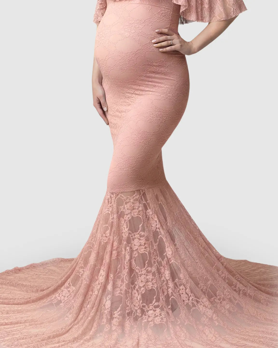 Bump Society – The Comfort Collection: Off-Shoulder Lace Mermaid Maternity Gown