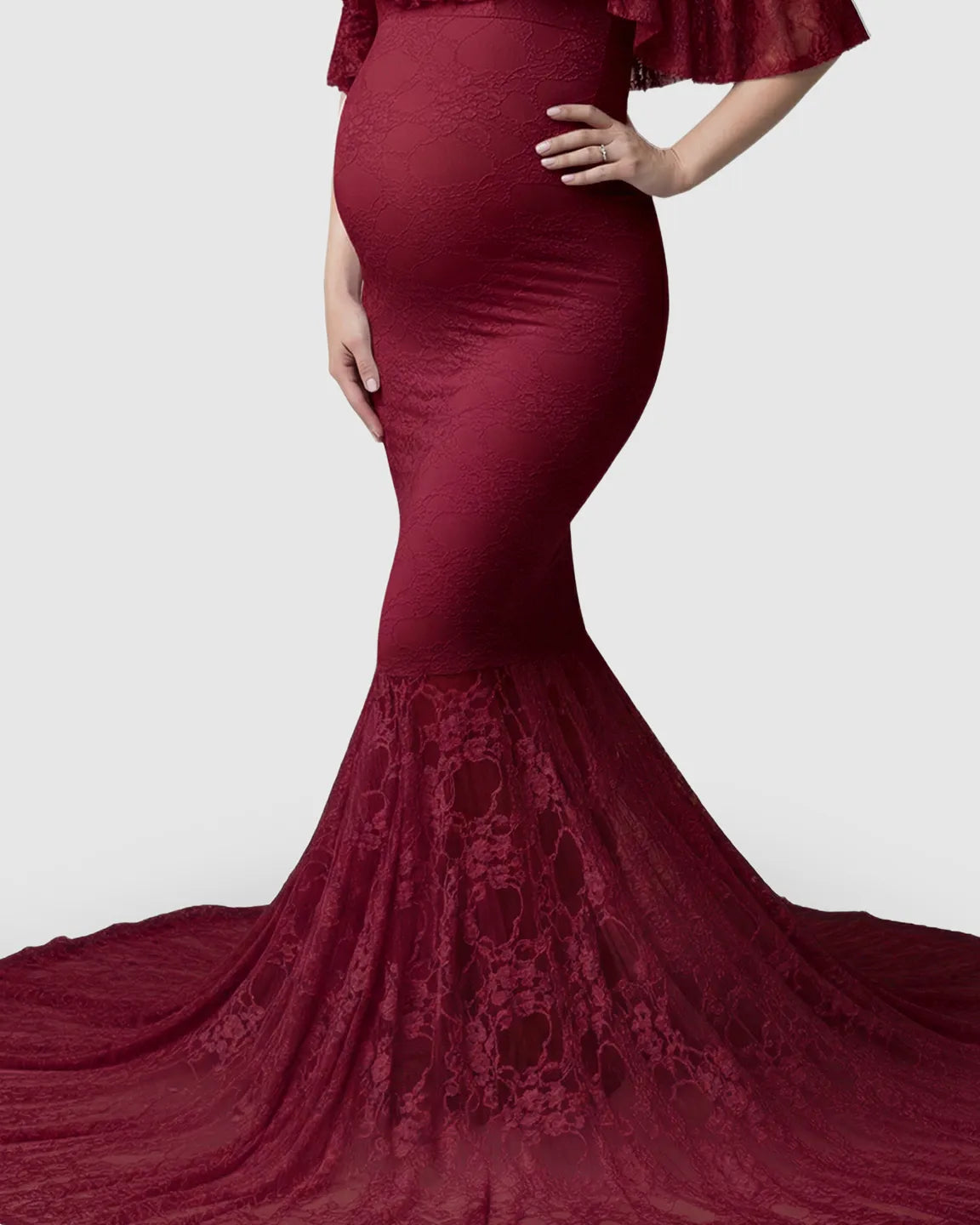Bump Society – The Comfort Collection: Off-Shoulder Lace Mermaid Maternity Gown