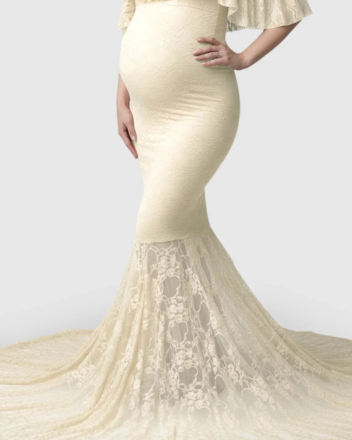 Bump Society – The Comfort Collection: Off-Shoulder Lace Mermaid Maternity Gown