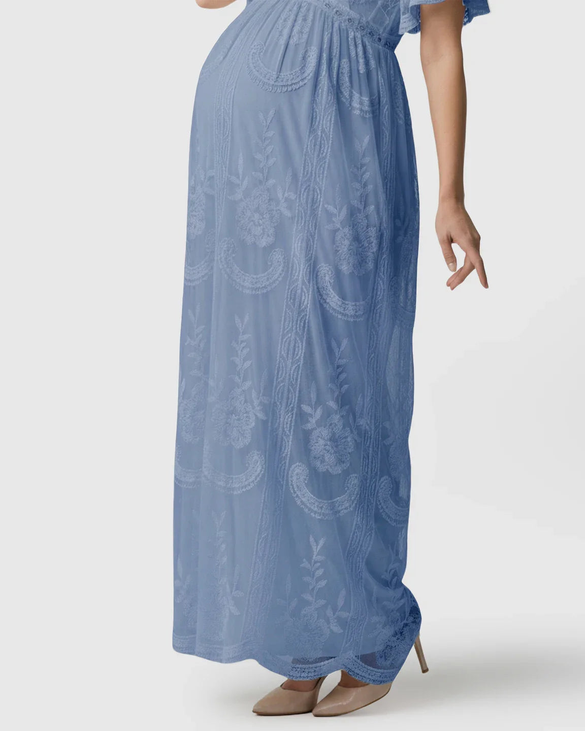 Bump Society – The Comfort Collection: Sheer-Lace Romantic Maternity Maxi Dress