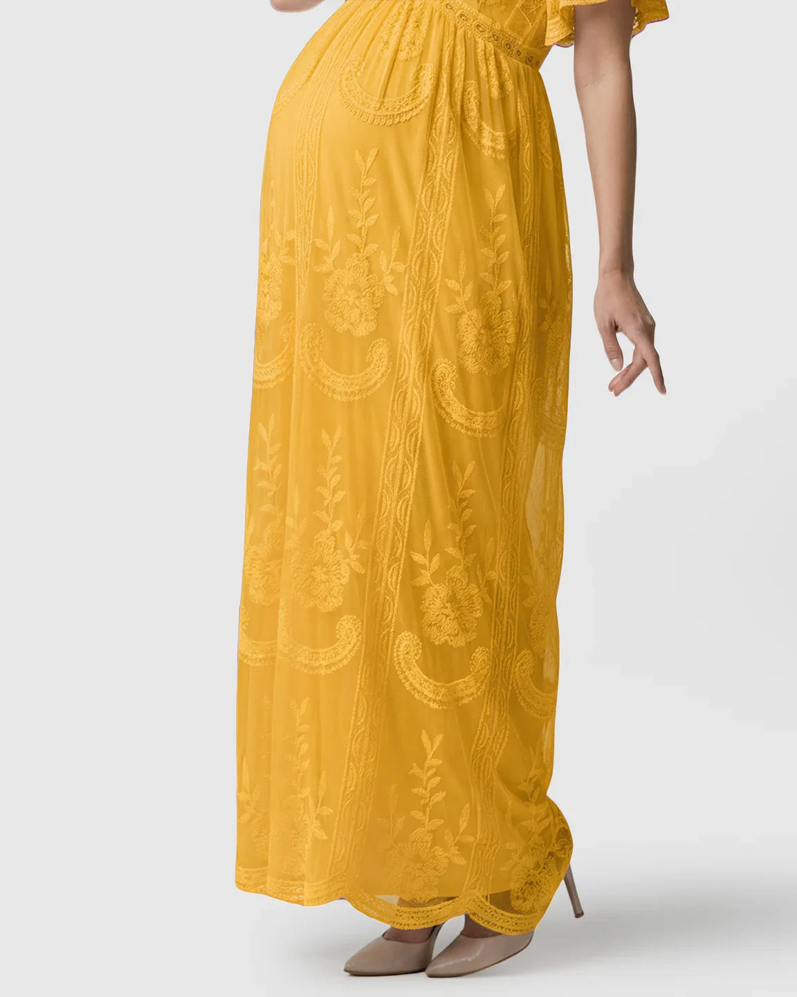 Bump Society – The Comfort Collection: Sheer-Lace Romantic Maternity Maxi Dress