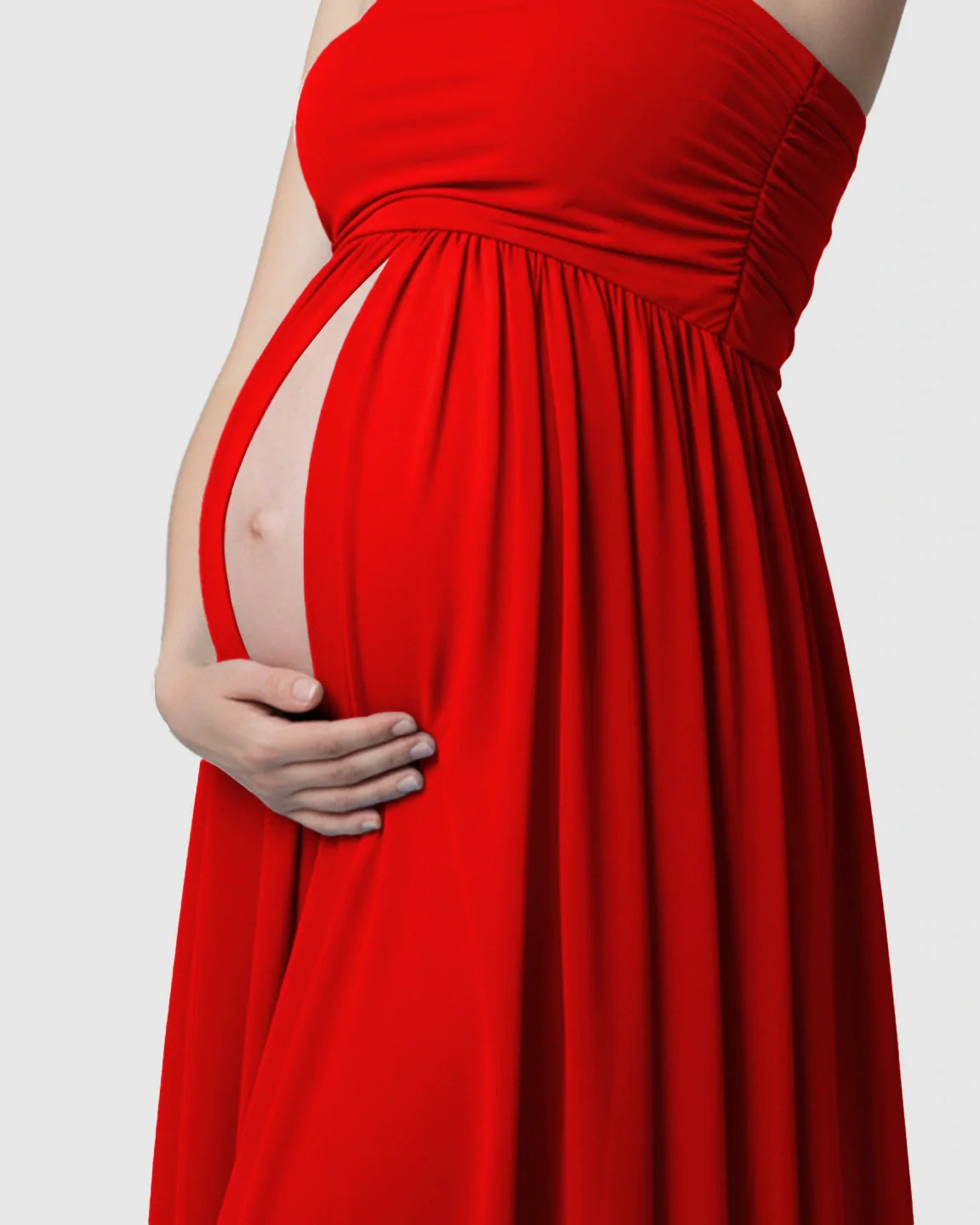 Bump Society – The Comfort Collection: Strapless Ruched Front Slit Maternity Photoshoot Dress