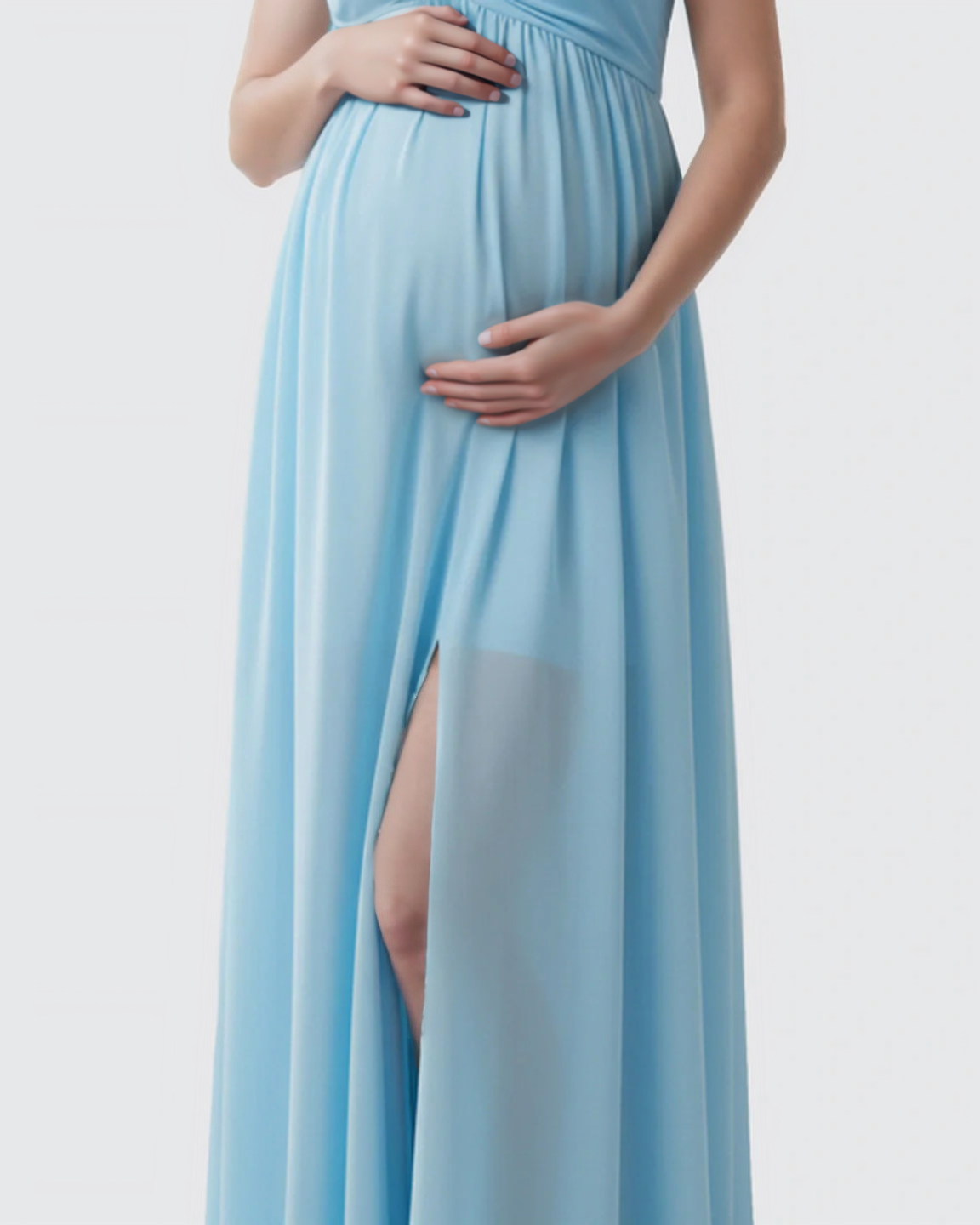 Bump Society – The Comfort Collection: Strapless Chiffon Train Maternity Gown