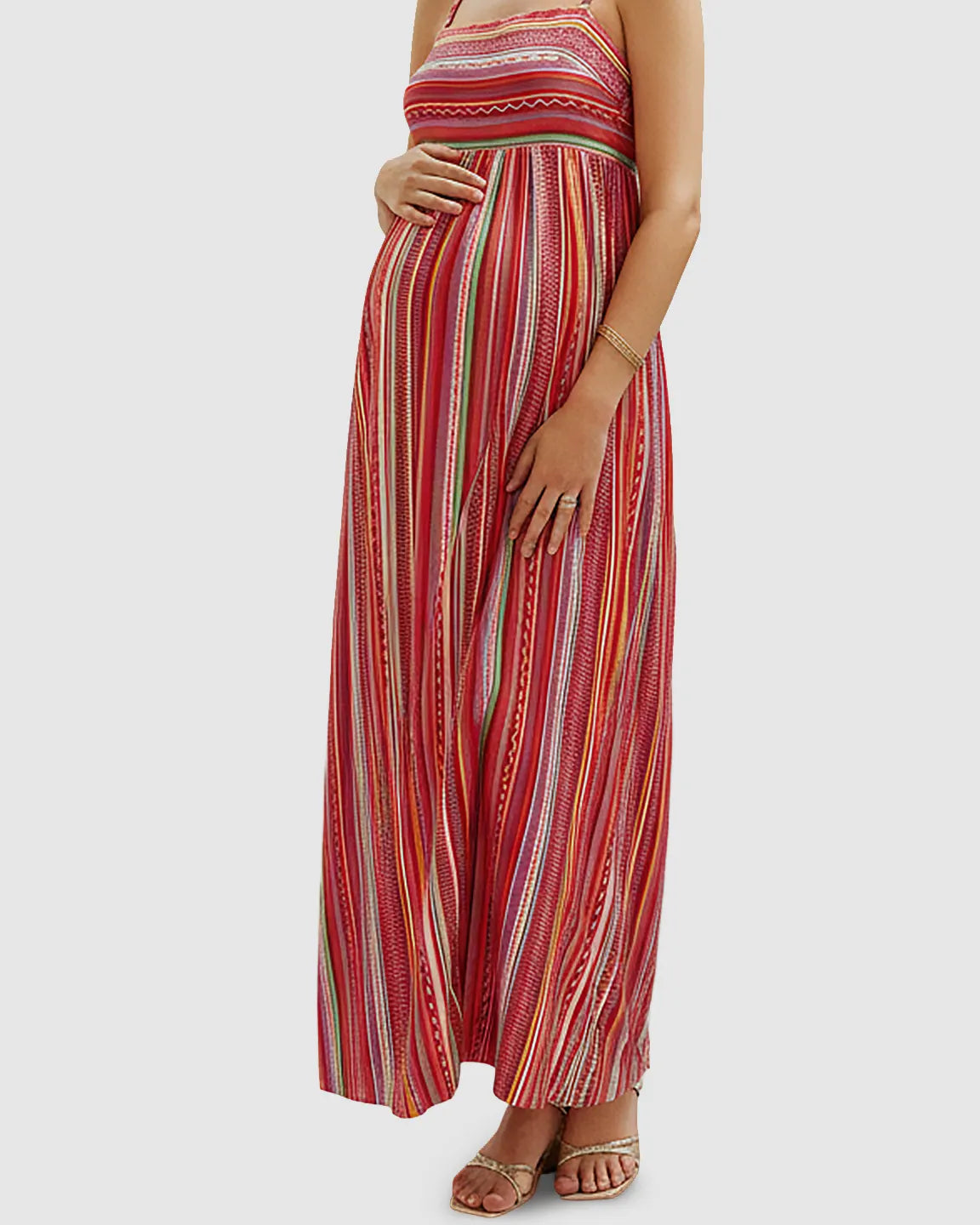 Bump Society – The Comfort Collection: Spaghetti Strap Vibrant Stripe Maternity Maxi Dress