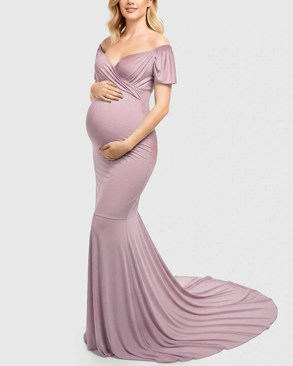 Bump Society – The Comfort Collection: Off-Shoulder Fitted Mermaid Style Maternity Photoshoot Gown
