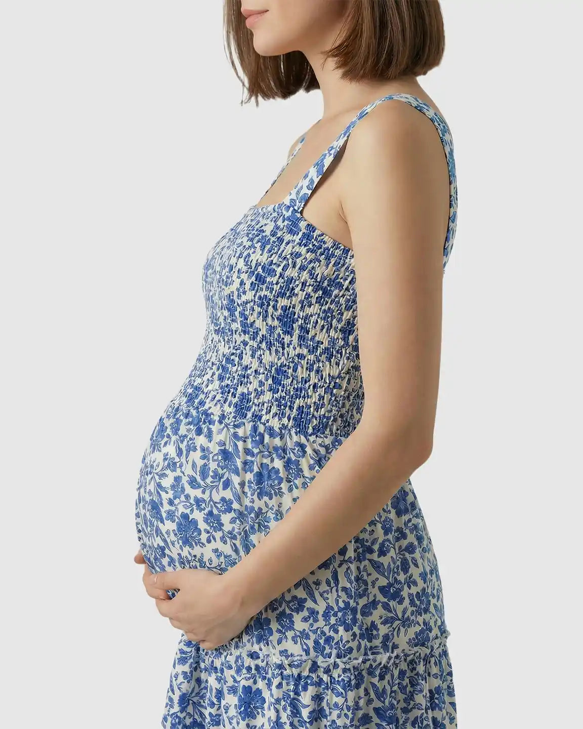 Bump Society – The Comfort Collection: Smocked Floral A-Line Maternity Midi Dress