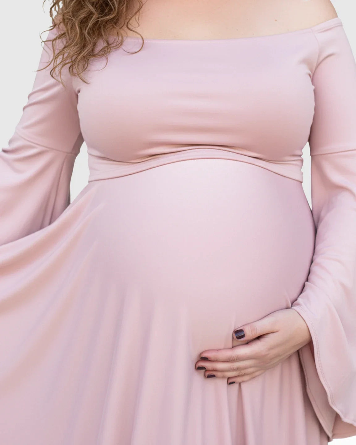 Bump Society – The Comfort Collection: Off-Shoulder Bell Sleeve Boho Maternity Photoshoot Maxi Dress