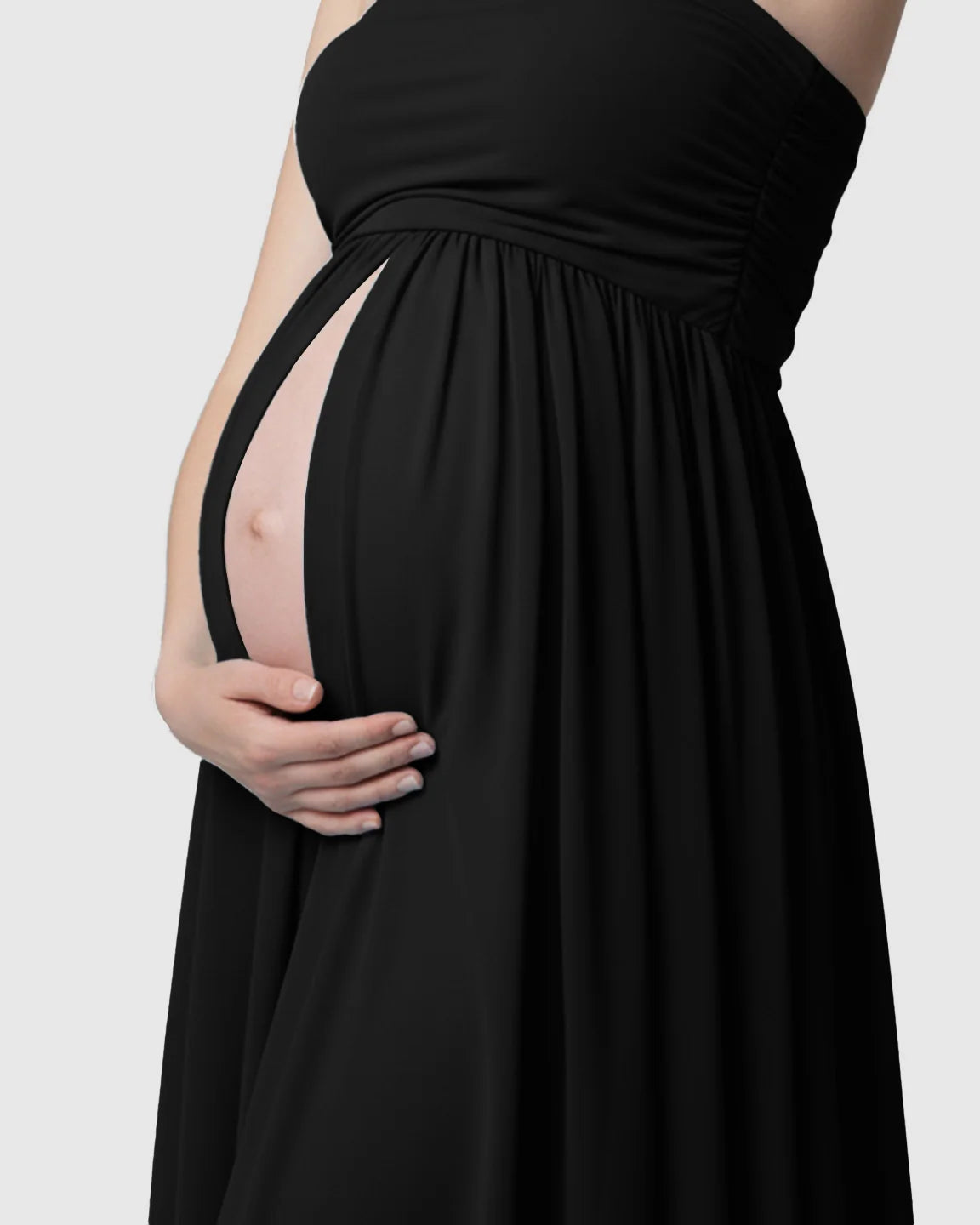 Bump Society – The Comfort Collection: Strapless Ruched Front Slit Maternity Photoshoot Dress