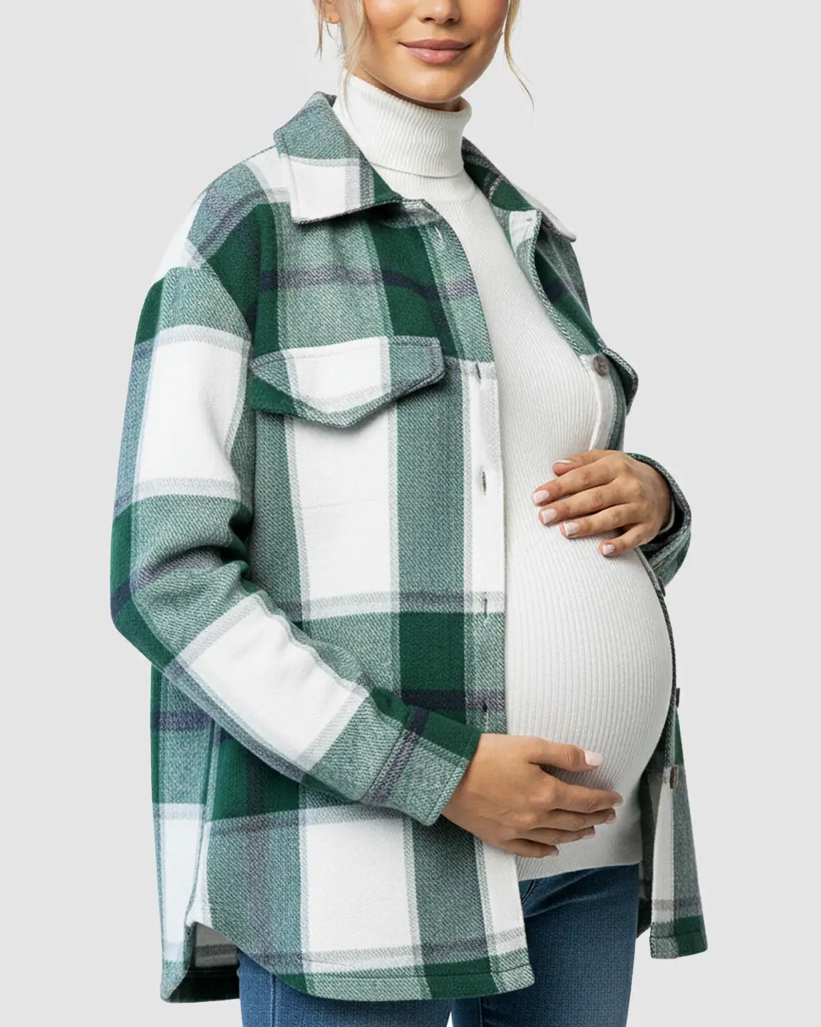 Bump Society – The Comfort Collection: Plaid Lapel Button Up Maternity Shacket