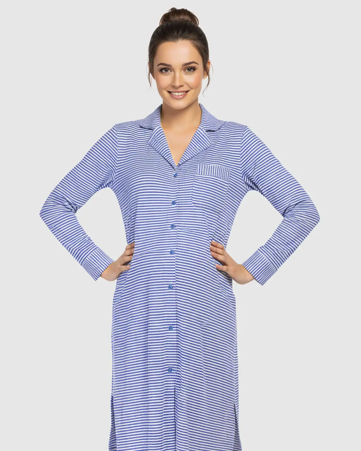 The Sleep Collection  Striped Button Front Shirt Style Maternity Sleepwear