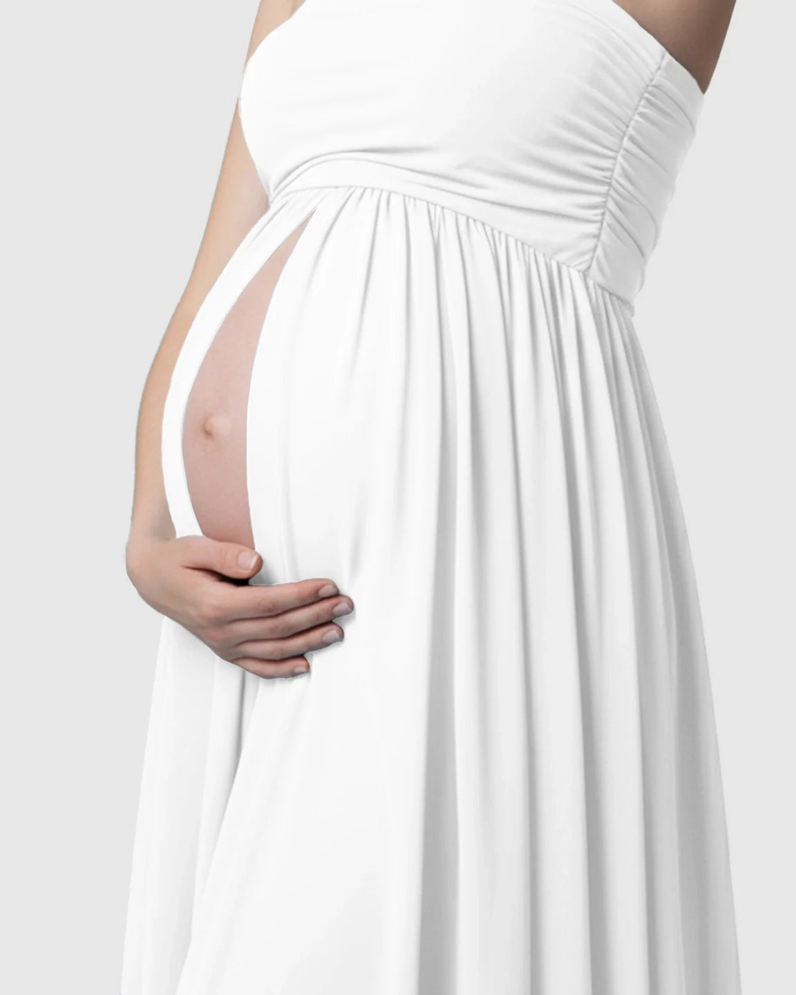 Bump Society – The Comfort Collection: Strapless Ruched Front Slit Maternity Photoshoot Dress