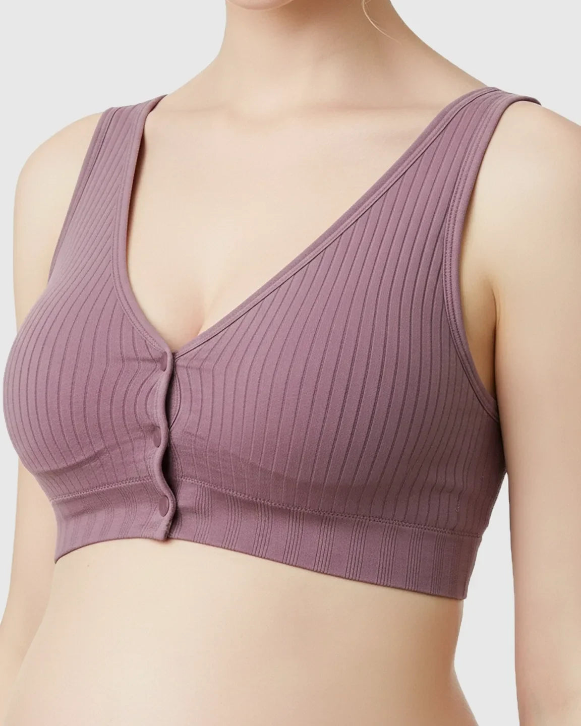 Bump Society – The Nursing Collection: Front-Button Ribbed Wireless Nursing Bra