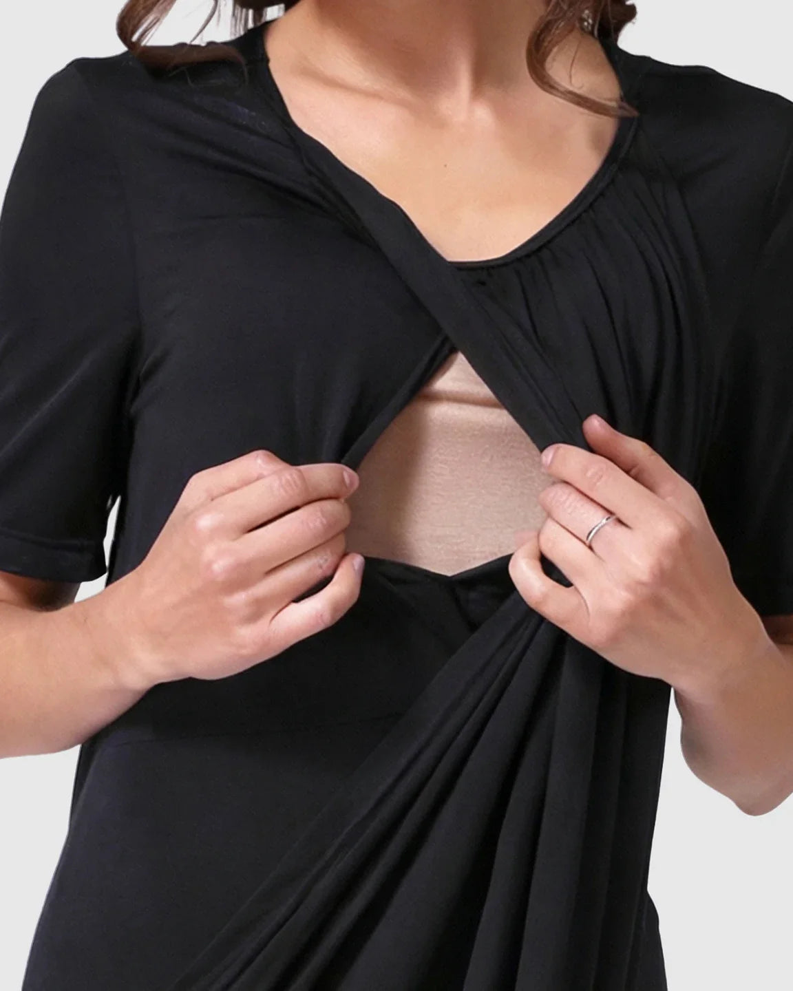 Bump Society – The Nursing Collection: Hidden Nursing Access Draped Maternity Short Dress