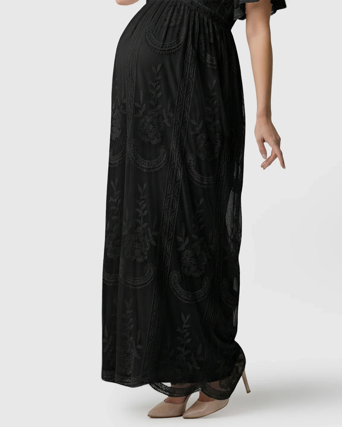 Bump Society – The Comfort Collection: Sheer-Lace Romantic Maternity Maxi Dress