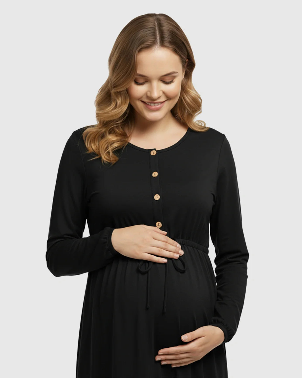 Bump Society – The Comfort Collection: Button-Front Drawstring Waist Maternity Dress