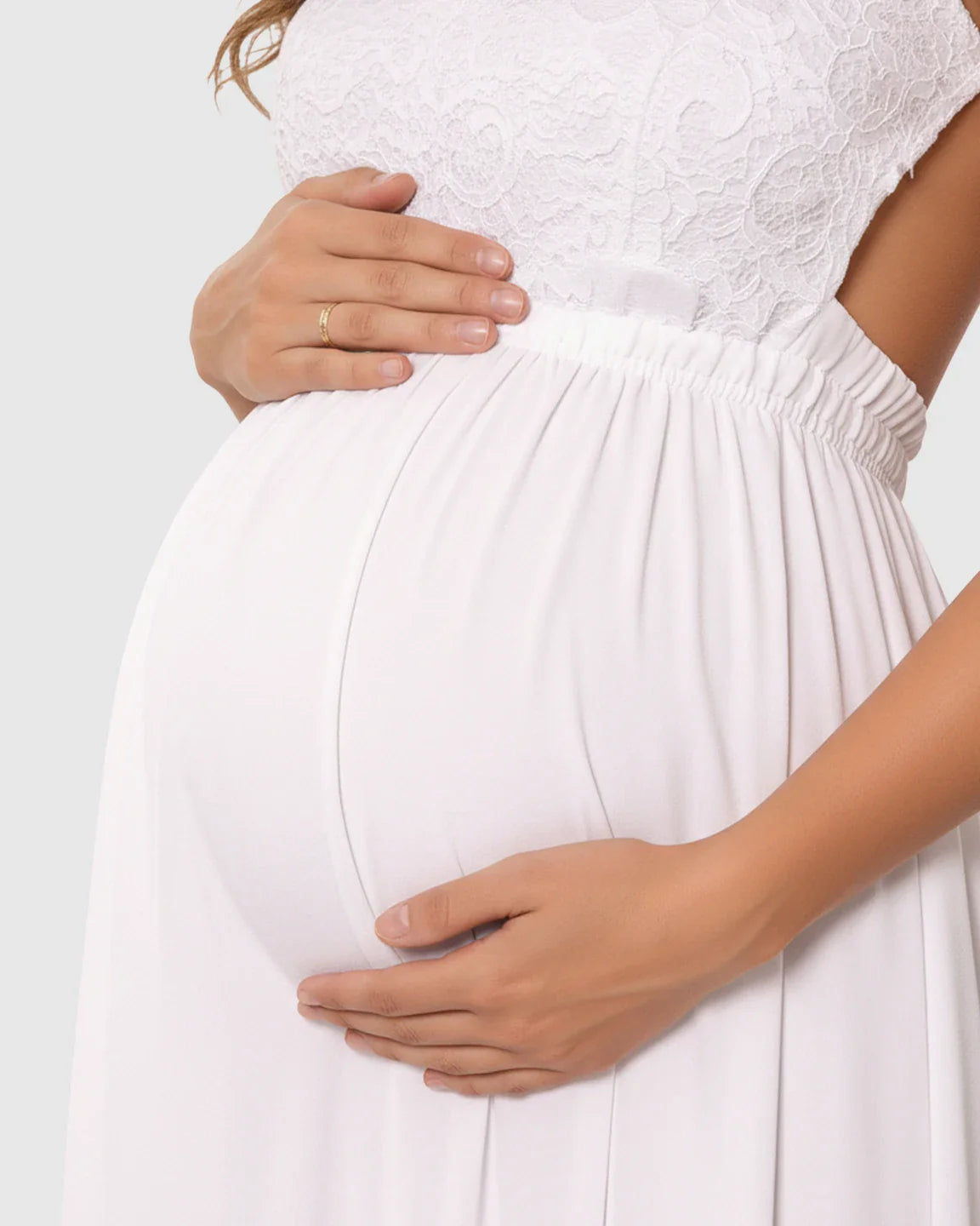 Bump Society – The Comfort Collection: Deep V-Neck Lace Bodice Stylish Maternity Photoshoot Dress