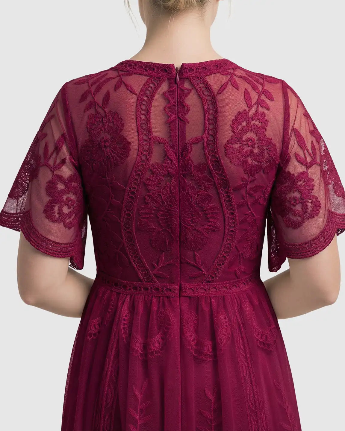Bump Society – The Comfort Collection: Sheer-Lace Romantic Maternity Maxi Dress