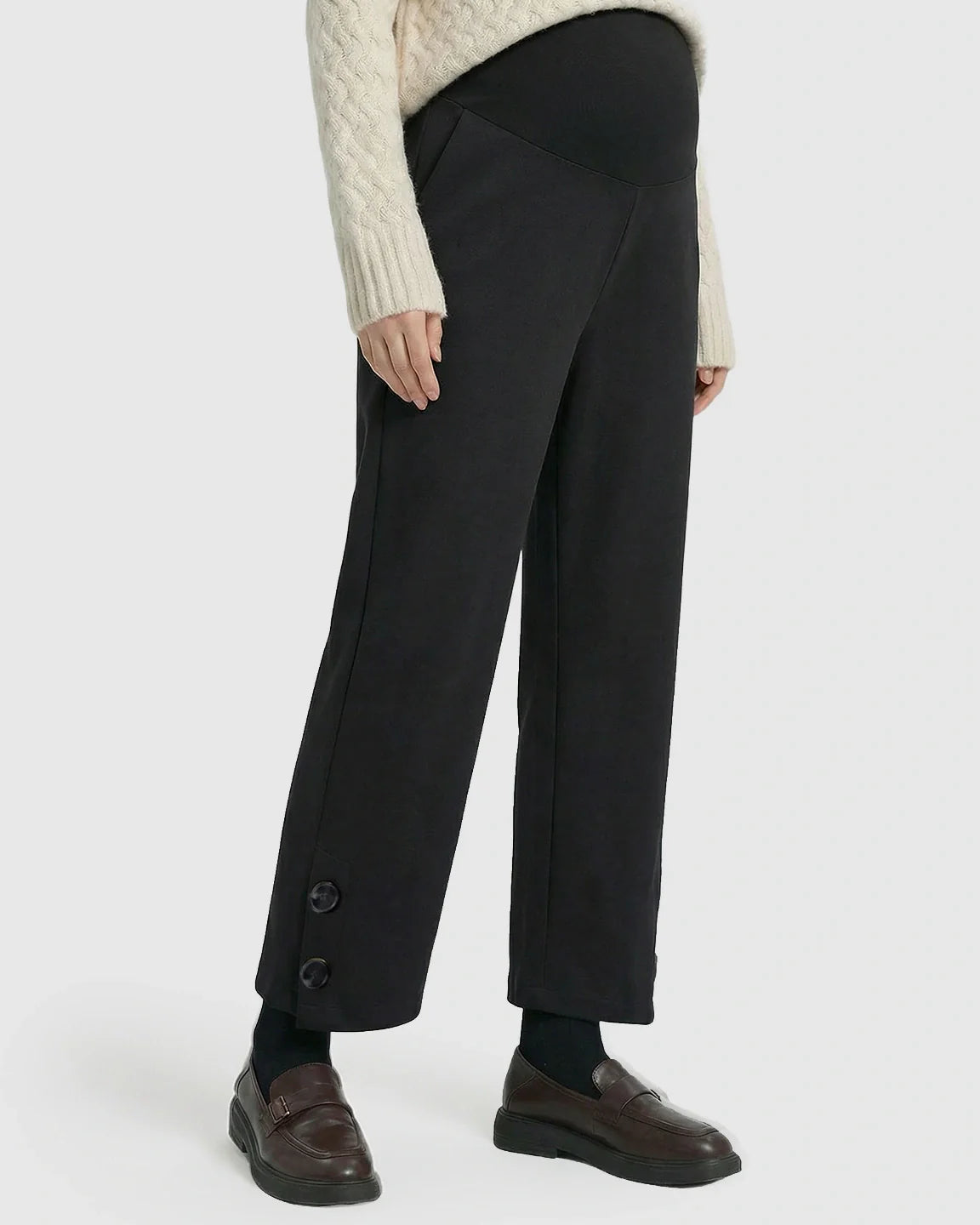 Bump Society – The Comfort Collection: Button Detail Cropped Maternity Trousers