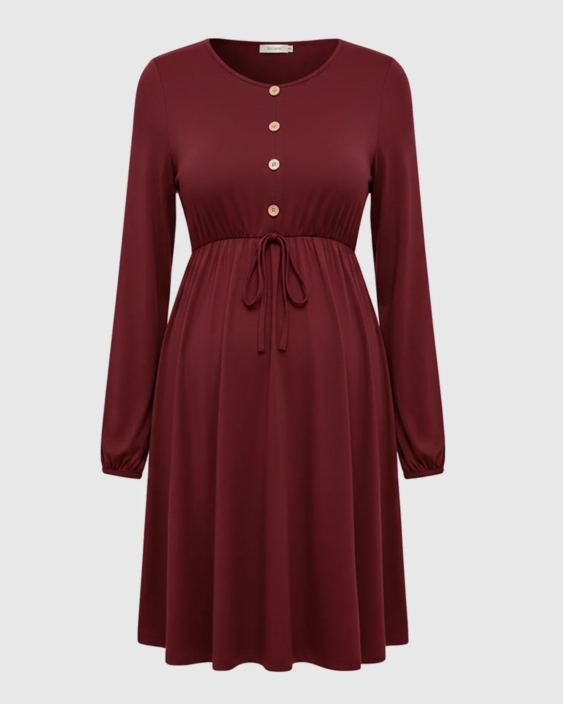 Bump Society – The Comfort Collection: Button-Front Drawstring Waist Maternity Dress