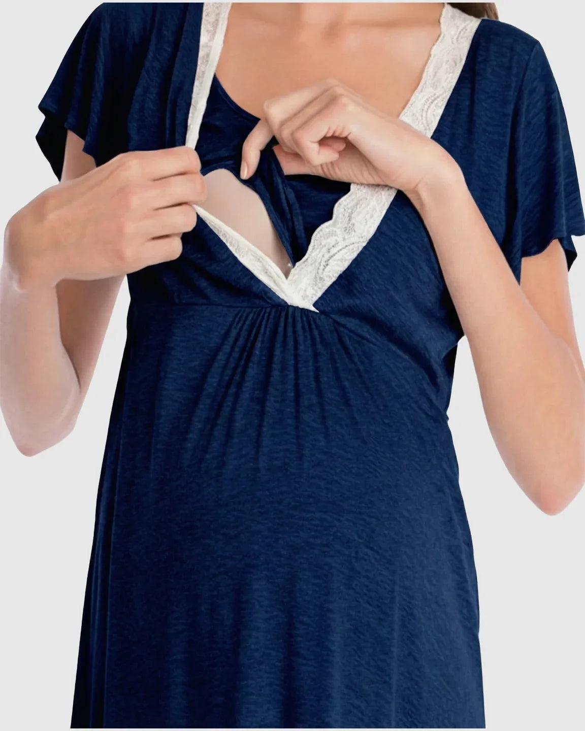 Bump Society – The Nursing Collection: Lace-Trim V-Neck Maternity & Nursing Nightdress