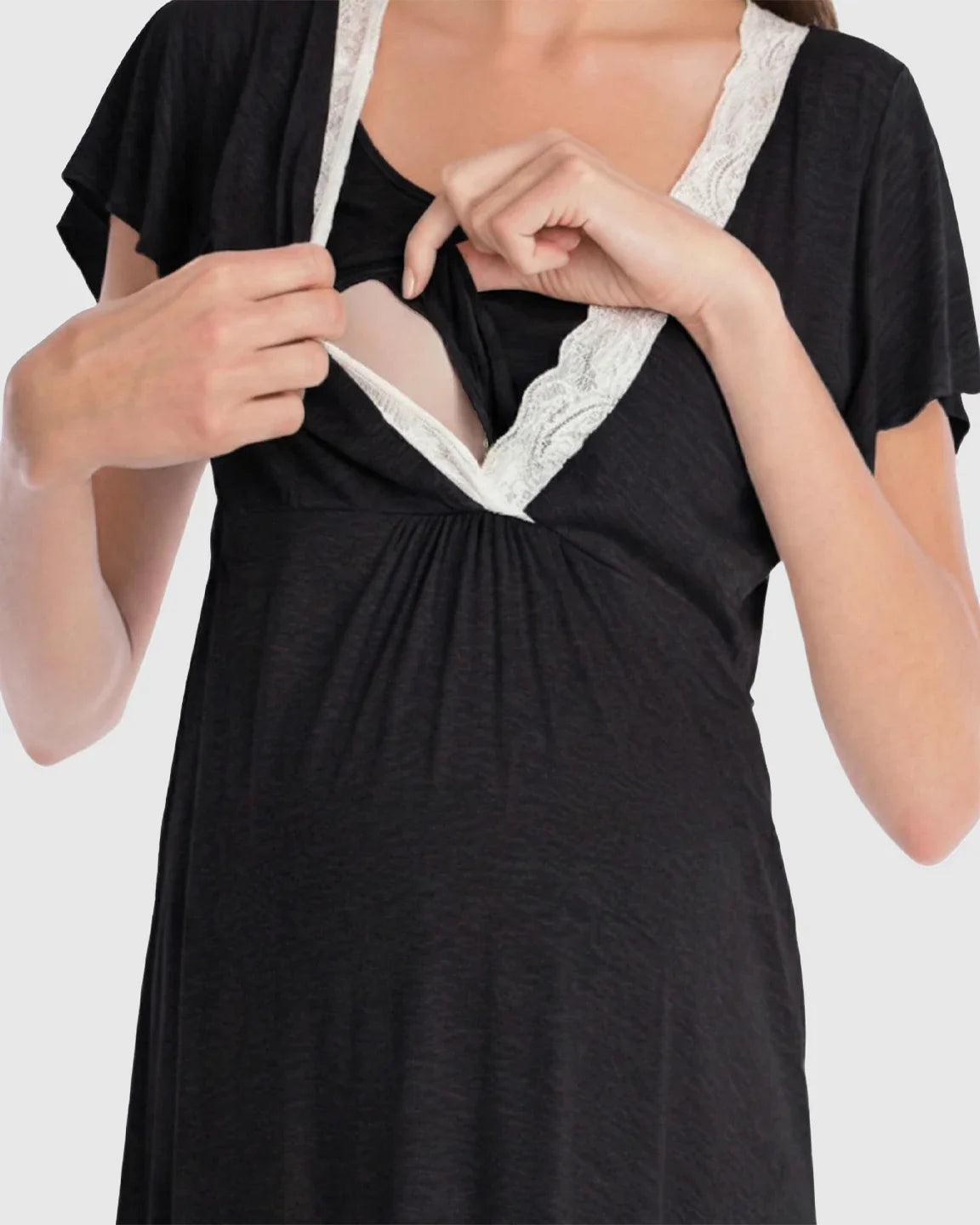 Bump Society – The Nursing Collection: Lace-Trim V-Neck Maternity & Nursing Nightdress