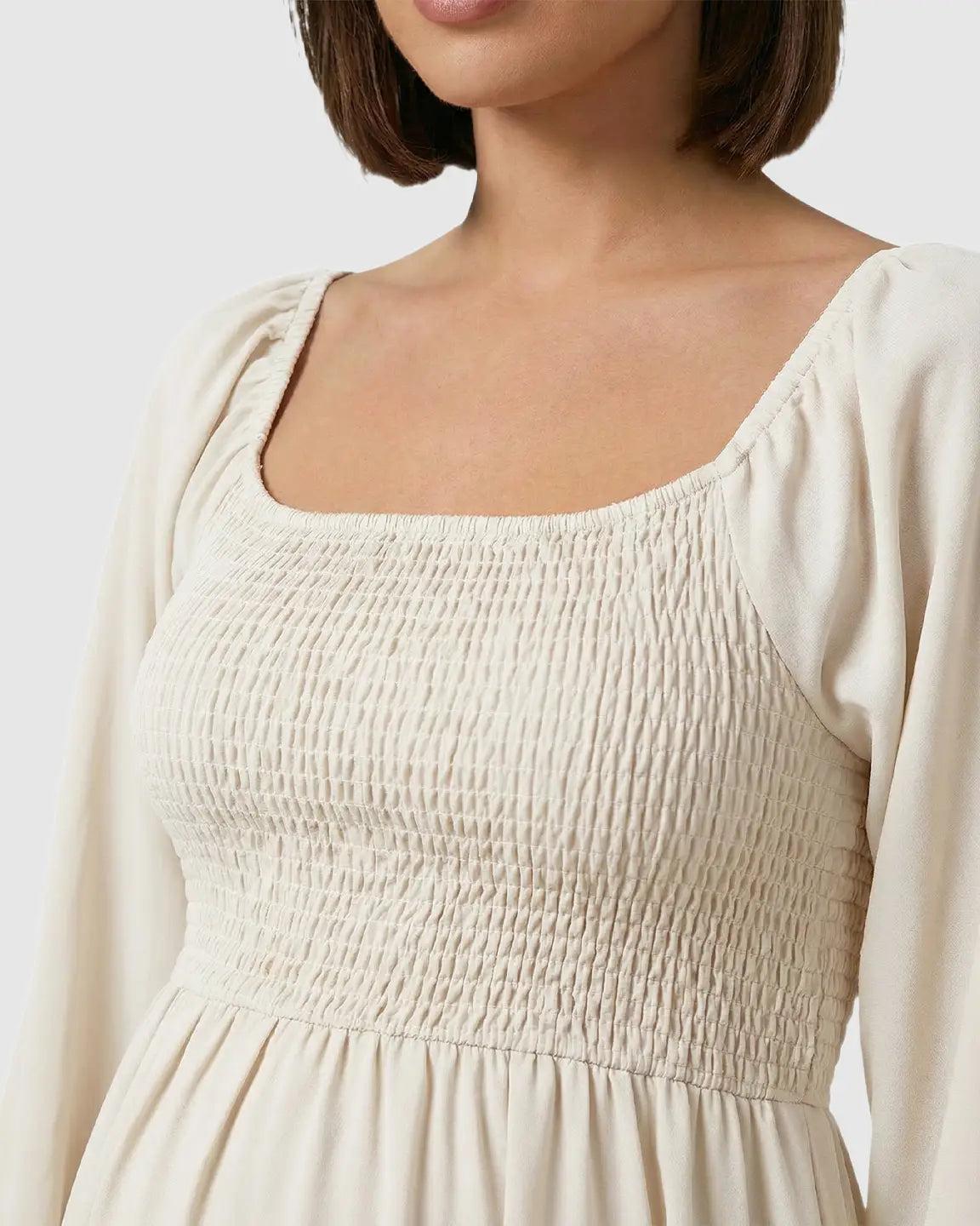 Bump Society – The Comfort Collection: Smocked Square Neck Ruffled Hem Maternity Maxi Dress
