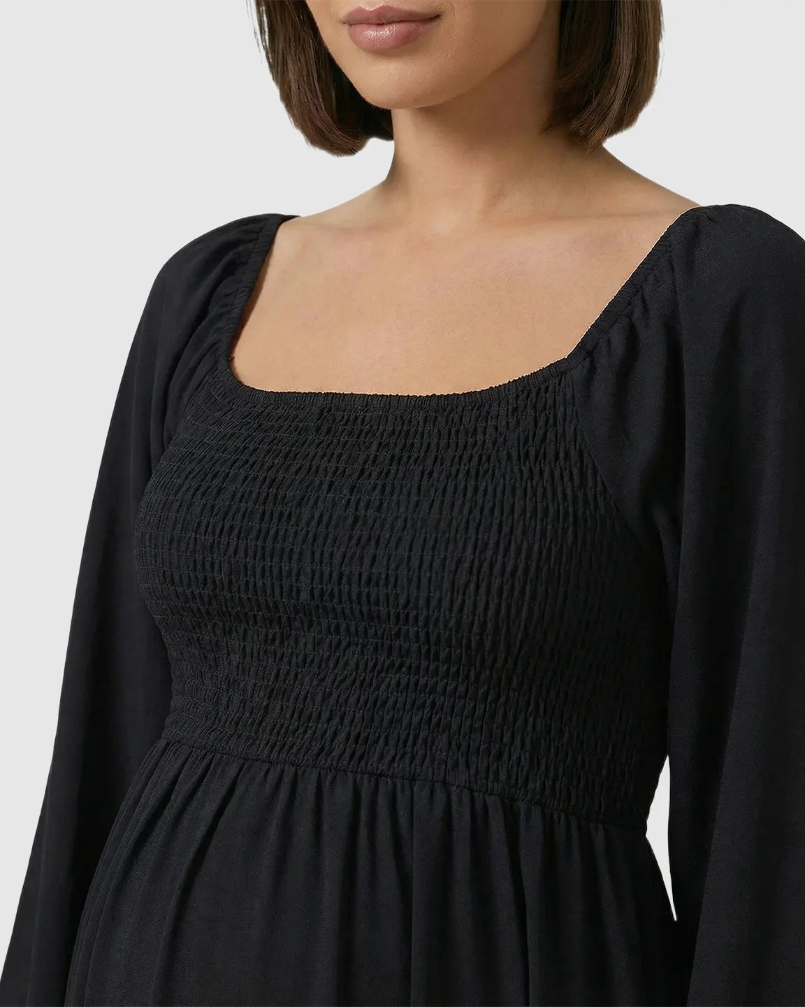 Bump Society – The Comfort Collection: Smocked Square Neck Ruffled Hem Maternity Maxi Dress